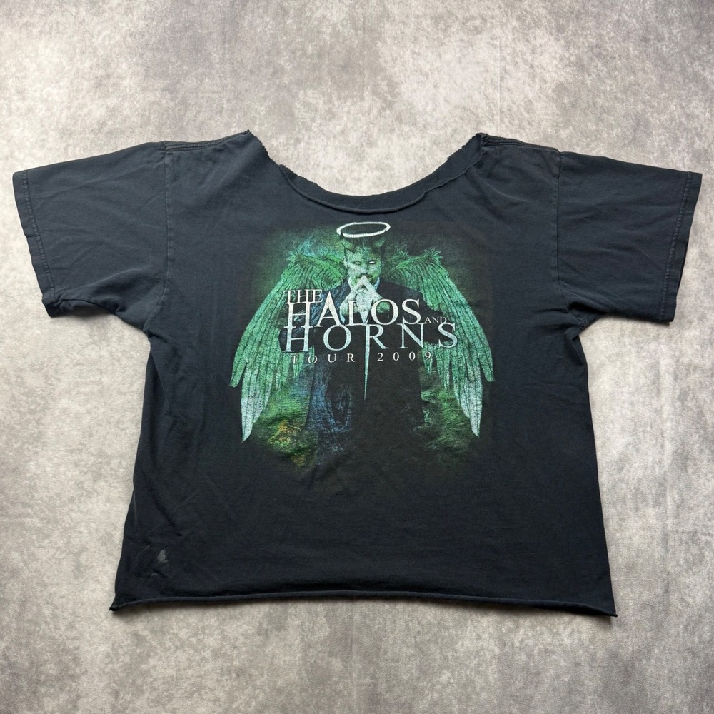 Vintage Motograter Halos and Horns Tour 2009 T-Shirt Distressed Cropped Black L